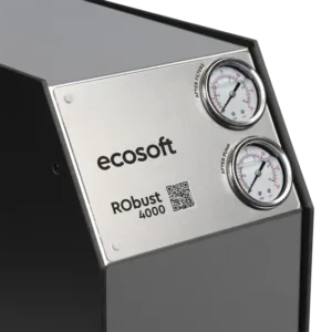 Ecosoft Robust 4000 unit with two circular pressure gauges on a metal control panel.