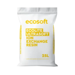 White bag of Ecosoft ECOLITE ULTRASOFT ion exchange resin, 25L, for domestic and commercial use